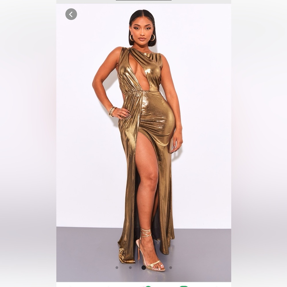 Shape Gold Metallic Cut Out Detail Maxi Dress